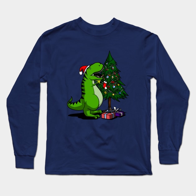 T-Rex Hates Christmas Tree Star Funny Dinosaur Long Sleeve T-Shirt by underheaven